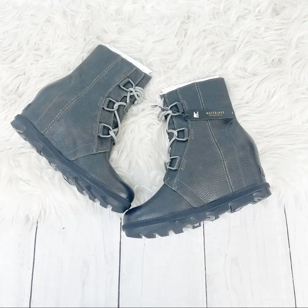 Sorel Women's Gray Joan of Arctic Wedge II‎ Leather Boots Quarry Size 9.5